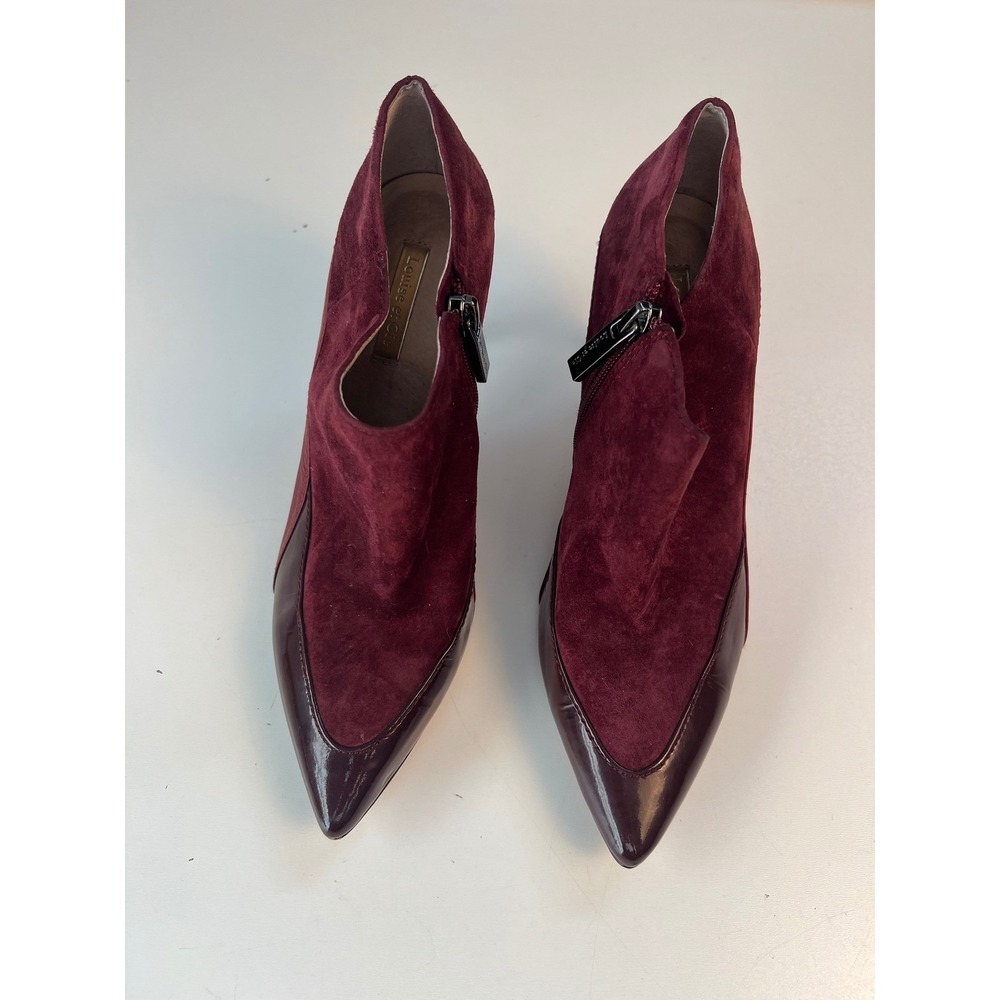 Louise et Cie Sopply Booties Heels Burgundy Suede Patent Leather Sz 7.5M